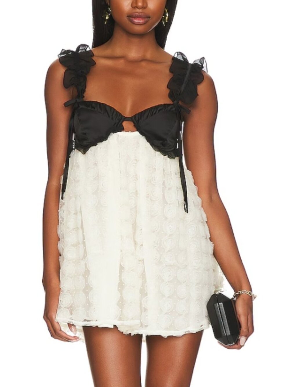 For Love & Lemons Poppy Mini Dress Ivory Black Size XS